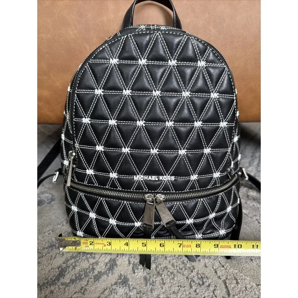 Michael Kors Rhea Quilted Leather Medium Backpack Black And White